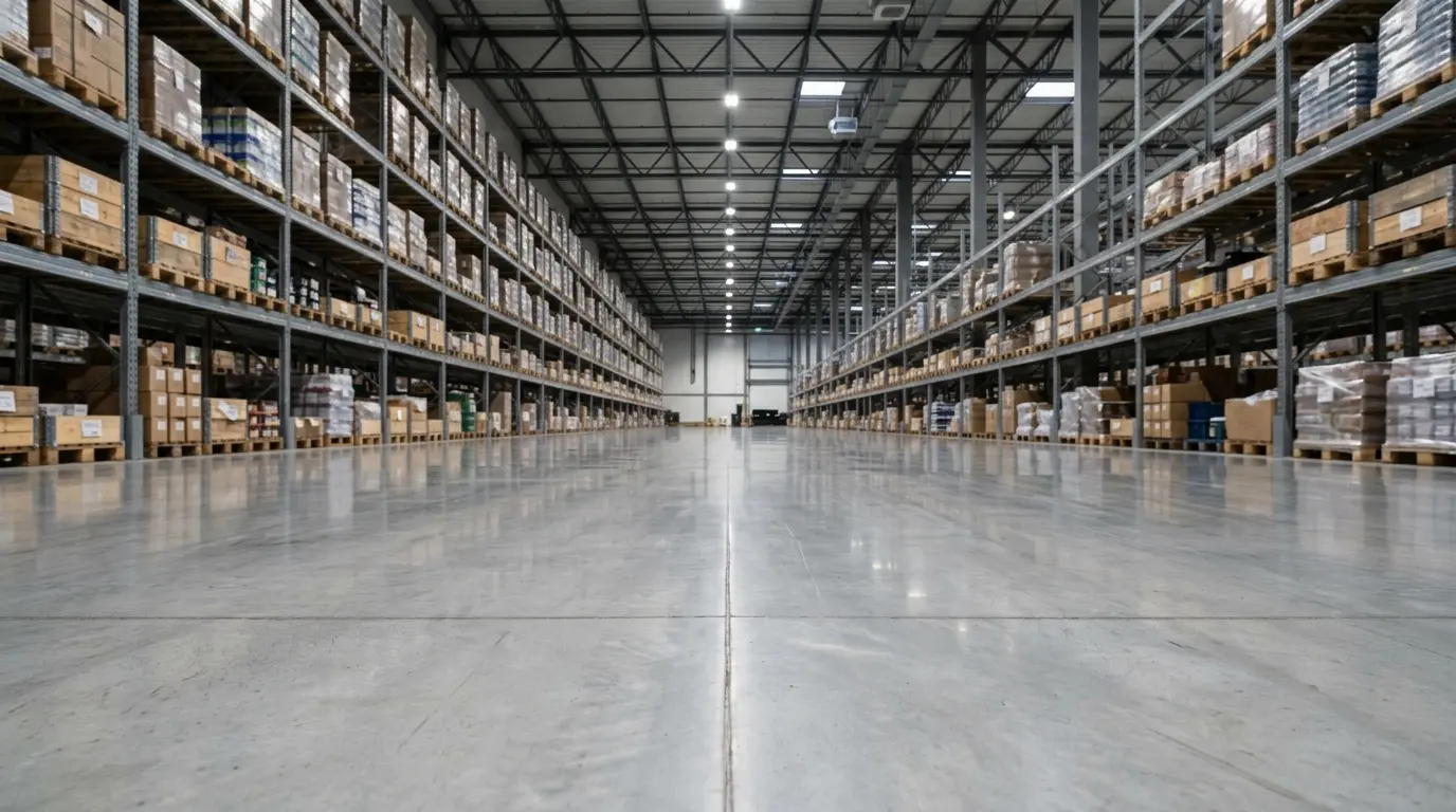 Piso a laser em galpão industrial nivelado
